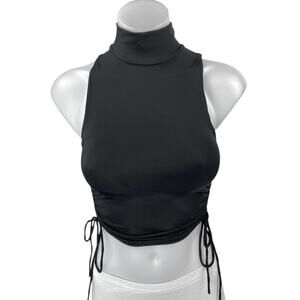 Zara Black Sleeveless Turtleneck Ruched Tie Cami Camisole Crop Tank Top Size S